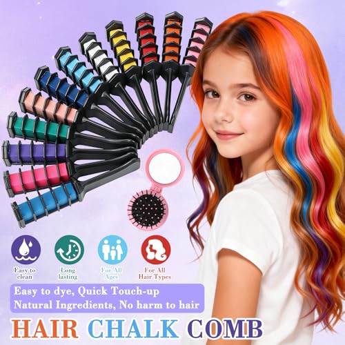 12 Colors Hair Chalk Comb Set, Temporary Washable Hair Dye