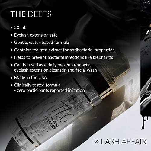 Lash Affair TLC Eye-Lash Extension Cleanser Foam Face Wash with Tea Tree Oil, Lash Shampoo, Facial Cleanser, Makeup Remover, Water-Based Eye-Lash Cleanser Oil-Free, 50 ml