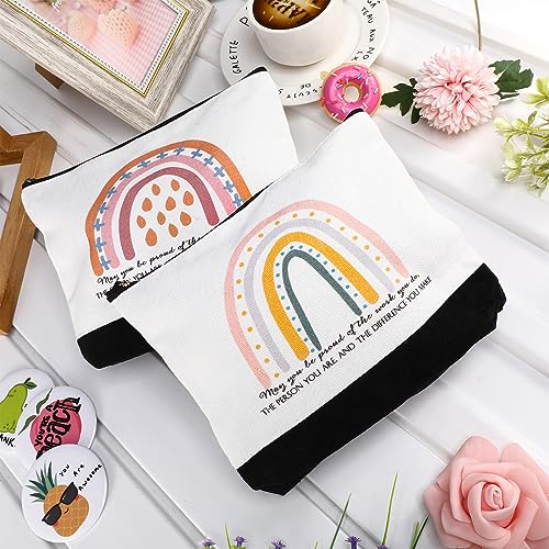 20 Pcs Boho Inspirational Gifts Cosmetic Bags May You Be Proud Gift Pouch Motivational Gift Rainbow Canvas Cosmetic Bag with Zipper Appreciation Makeup Bags for Women Nurse Week Teacher Employee