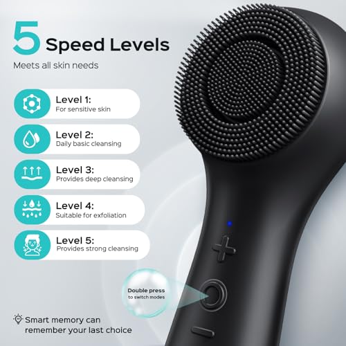 COSLUS FBS03 Face Scrubber Facial Cleansing Brush Black - 2-in-1 Vibration & Rotation Skin Care