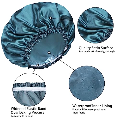 Reusable Shower Caps for Women, 4-Pack Double Waterproof