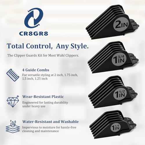 Clipper Guards Set 10 12 14 16 Compatible with Wahl Clippers, 4pcs Extra Long Clipper Guides Replacement - 2", 1.75", 1.5", 1.25" Hair Guard Clipper, Black Clipper Guards for Wahl