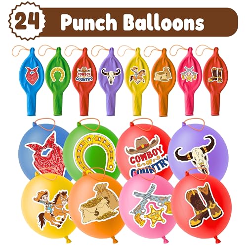 Cowboy Party Favors Set - 24 Punch Balloons & 48 Tattoos