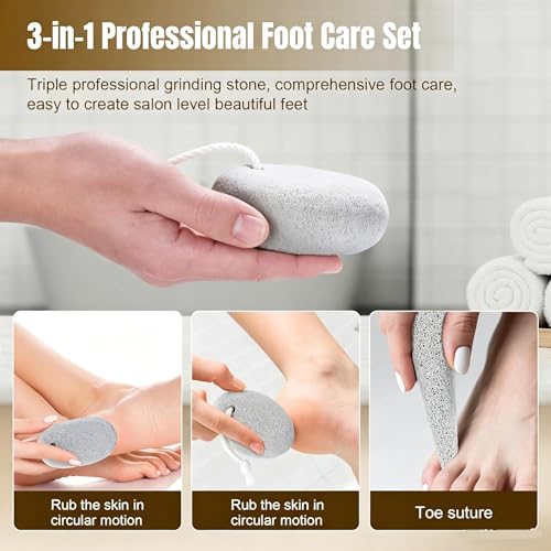 3PCS Pumice Stone Pedicure Tools Set - Oval, Tapered & Brush