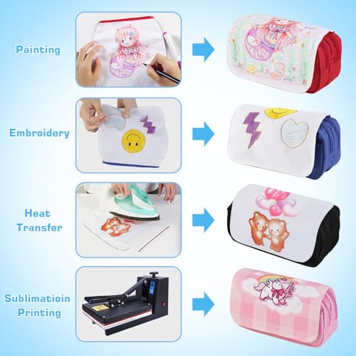 10 PCS Sublimation Printable Blank Pencil Case Pen Bag Multi-purpose Cosmetic Bag with Zipper DIY Craft Canvas Zipper Pouch Blank Makeup Bags Bulk Travel Toiletry Bag for Storage