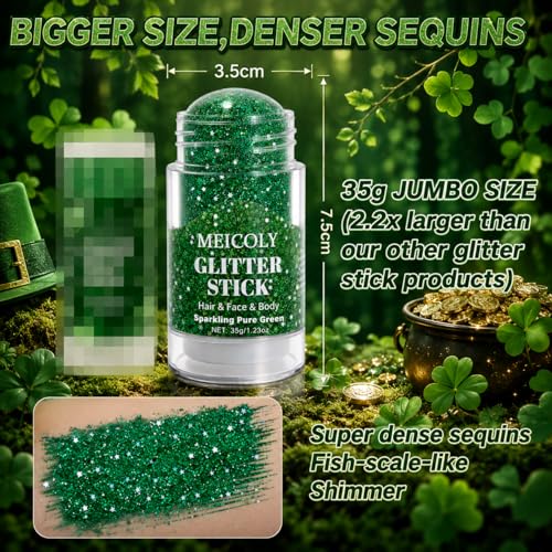 MEICOLY Jumbo Forest Green Glitter Stick - 1.23 OZ Face & Hair Glitter for Rave & Cosplay