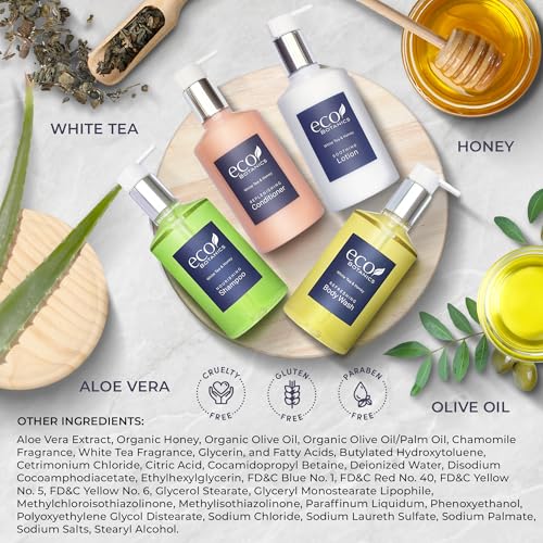 Eco Botanics Hotel Amenities Set - 4 Luxury Toiletries with Pump Bottles
