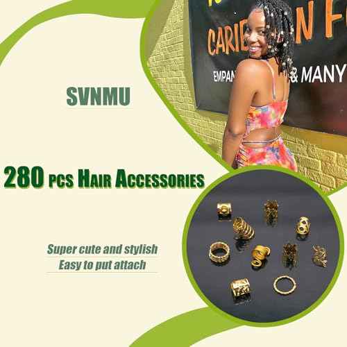 SVNMU 280 Pcs Gold Hair Jewelry for Braids Dreadlock Locs Metal Hair Clips Accessories for Women,Adjustable Hair Cuff Coils Rings Charms Braiding Decoration