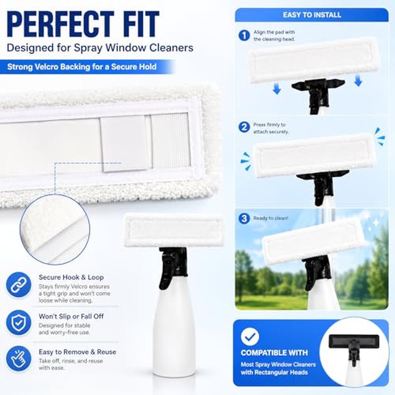 4-Pack Microfiber Window Cleaning Pads - Reusable for 10-Inch Scrubbers