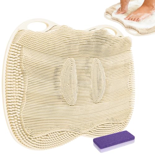 Foot Scrubber Mat Large Feet Scrubber Dead Skin for Shower Floor Wall Bathtub & Pumice Stone 2 Pack- Foot Spa Callus Remover Exfoliating Toes Deap Clean Brush Message Relax Suction Cups, Cream White