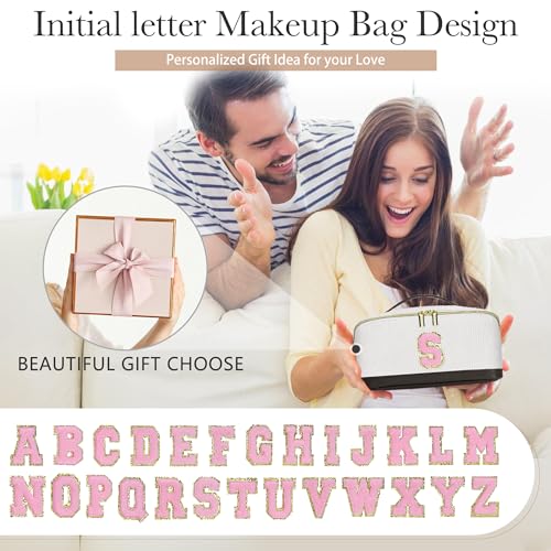 2pack Personalized Initial Travel Makeup Bag,Leather Waterproof Large Capacity Cosmetic Bags,Monogram Open Flat Toiletry Bag Make up Organizer Perfect for Women,Teen Girls,Birthday Gifts(Black R)