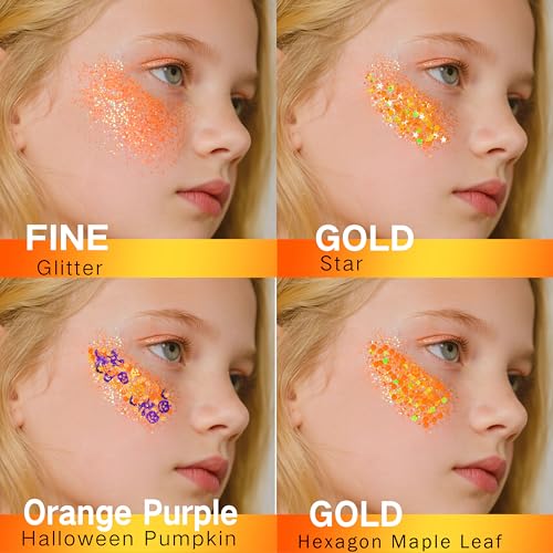 Paminify Orange Glitter Gel - 4 Unique Styles for Festivals