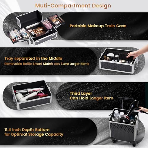 Stagiant Rolling Makeup Case on Wheels 4-in-1 Organizer