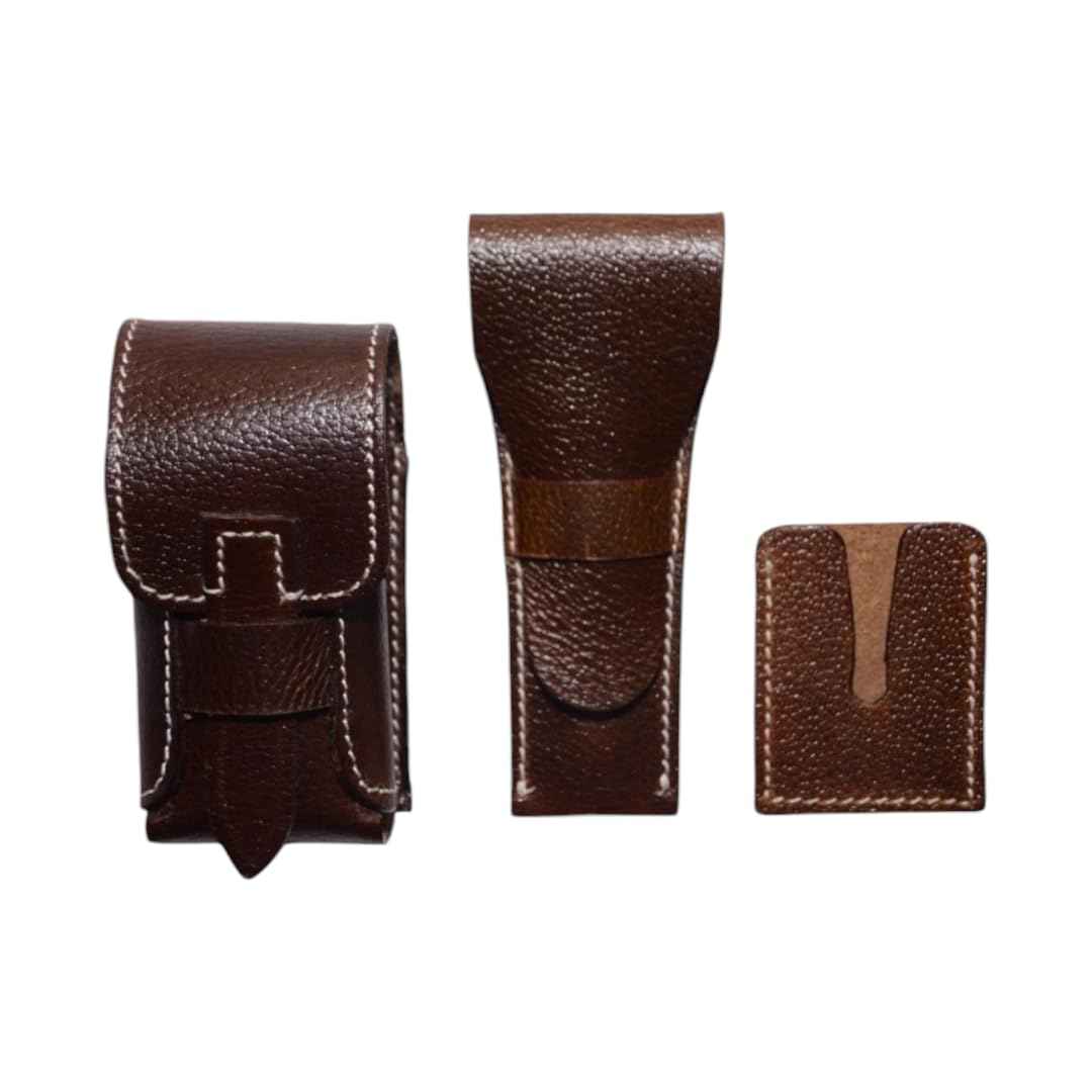 Premium Buffalo Leather Unisex Toiletry Bag Travel Kit (King Size )Shaving kit Accessories :Shaving Brush Case , Razor Protective Travel Case ( Combo of 4 Items) (Crocodile Print) (Croco Tan)