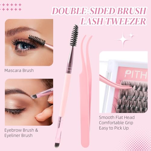 PITHER DIY Lash Extension Kit, Eyelash Extension Kit 280PCS 30D 40D Mix 9-16mm Individual Lash Clusters Kit with Applicator Bond and Seal Lash Glue Lash Extension Remover Tweezer