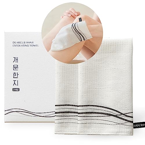 DEARCUS Korean Exfoliating Washcloth Towel 2Pcs, Hanji Bath Washcloths Mitt Scrub Body Washcloth Glove, Skin Irritation Free Korean Mulberry Bark, Reusable Soft and Gentle Scrubbing
