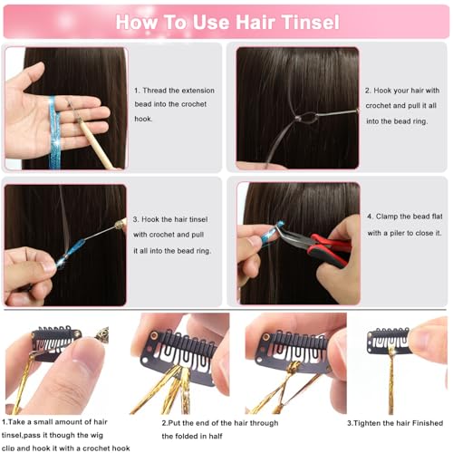 20 Colors Hair Tinsel Kit with Tools - 8000 Strands Heat Resistant Extensions
