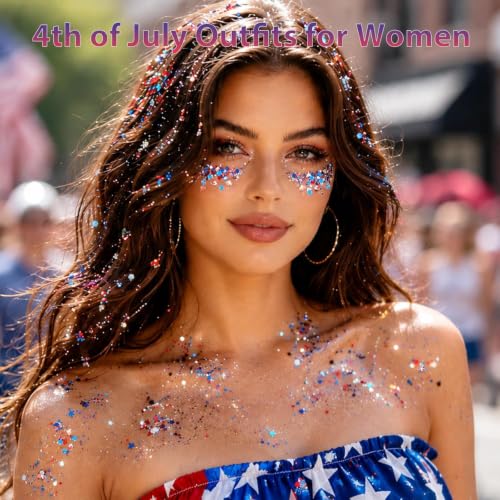 Go Ho Red White Blue Body Glitter Gel Set for 4th of July, 3 Colors with Sequins - Safe, Long-Lasting, Vegan Body Makeup