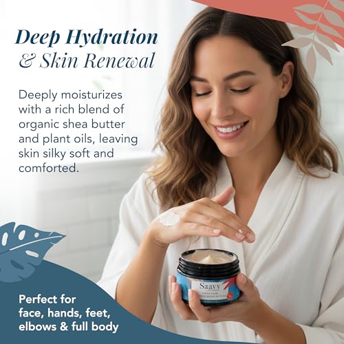 Saavy Naturals Whipped Body Butter - Made with Organic Shea Butter, Essential Body Care & Dry Skin Moisturizer for Women, Velvety Rich Cream Texture, Naturally Scented - Tahitian Vanilla, 4 oz