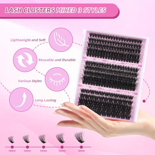YIDUO 255PCS Volume Lash Clusters Kit with Bond & Seal