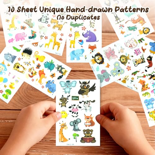Temporary Tattoos for Kids - 10 Sheets Waterproof Animal Designs