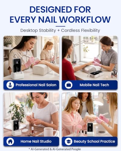 Makartt Nouvella Black 35000RPM Pro Nail Drill E-File—Cordless 60W with LCD