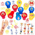 36PCS Carnival Party Favors - 24PCS Temporary Tattoos & 12PCS Stamps - Ideal Circus Clown Themed Birthday Card Decorations Supplies Goodie Bag Cute Rewards for Boys Girls Classroom Gifts Prizes
