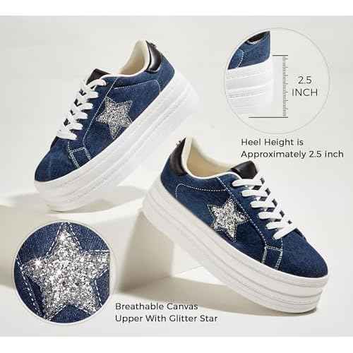 BELOS Fashion Platform Women Sneakers Faux Suede Stars Holographic Rainbow Walking Shoes