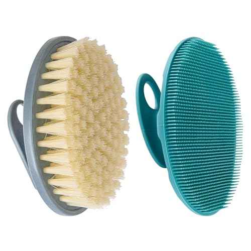 INNERNEED Soft Silicone Body Cleansing Brush Shower Scrubber, with PP Shower Brush for Cellulite Treatment, Lymphatic Drainage and Blood Circulation Improvement