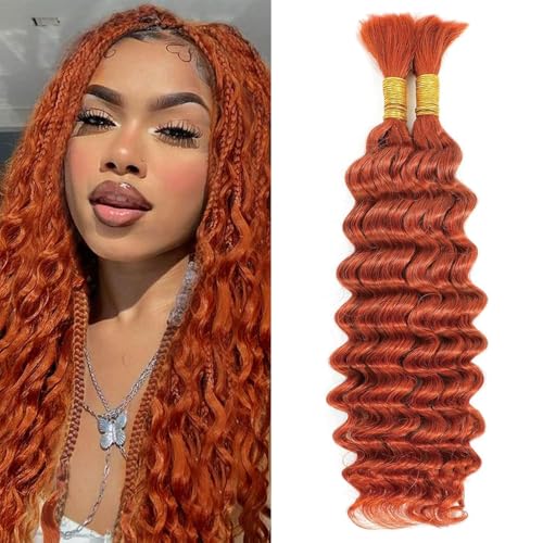 Orange Boho Human Braiding Hair 14 Inch Deep Curly Wave