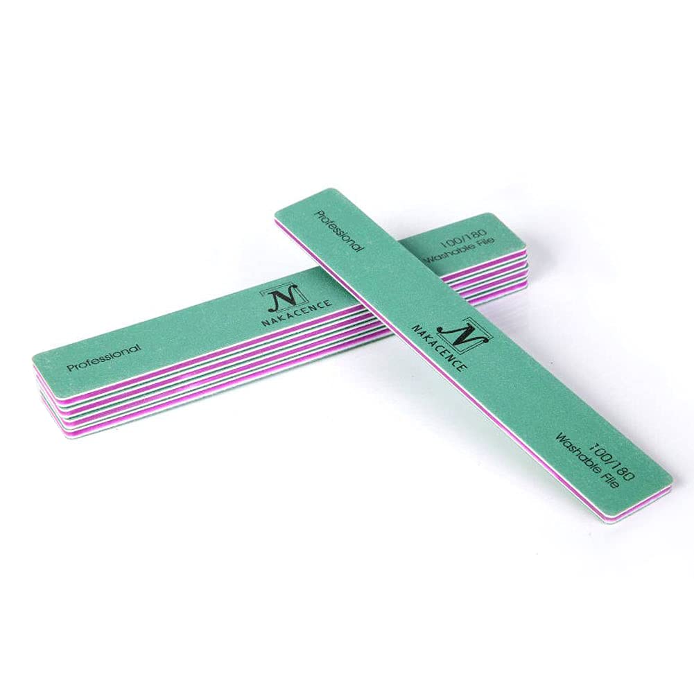 Nail Files 100/180 Grit Professional Nail File and Buffer for Natural Nails,Double Sides Washable Durable Dustless Emery Boards for Natural Nails for Nail Art DIY or Nail Manicure Salon