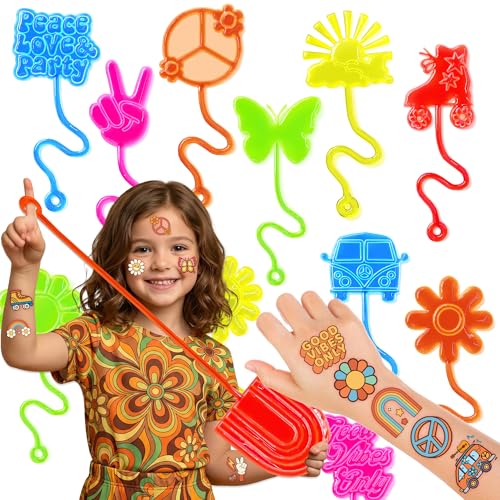 48pc Groovy Party Favors - Sticky Hands & Temporary Tattoos