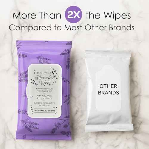 BeautyFrizz Lavender Face Wipes - 120 pcs - Gentle Makeup Remover Wipes for Women - Facial Cleansing Wipe with Aloe, Castor, Vitamin A and E - Extra Soft - Moisturizing