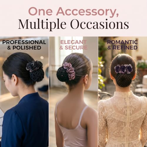 4-Piece Flower Hair Bun Covers with Clips & Mesh Net