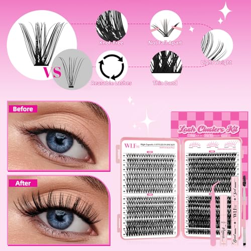 Lash Clusters Kit 640Pcs 30D-60D Individual Eyelashes with Tools
