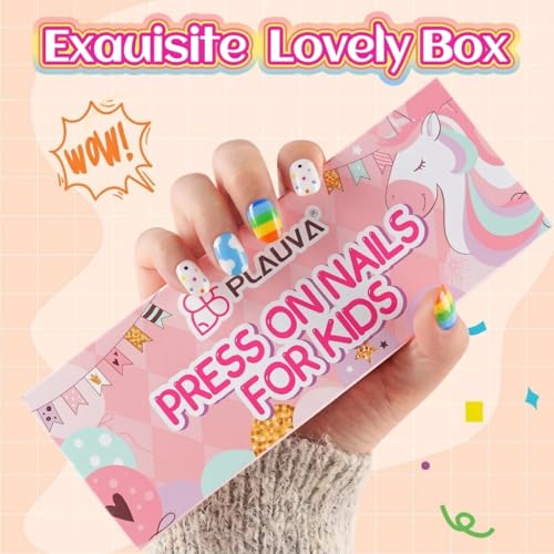 Plauva 192 Pieces Kids Press On Nails Set - 8 Styles for Girls