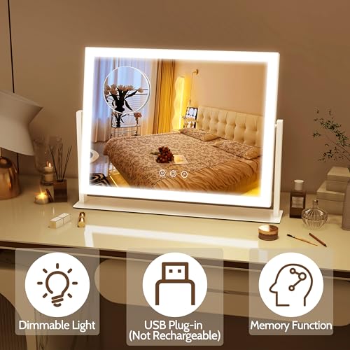 ROLOVE Lighted Makeup Mirror 16" with 10X Magnifier & 3 LED Modes