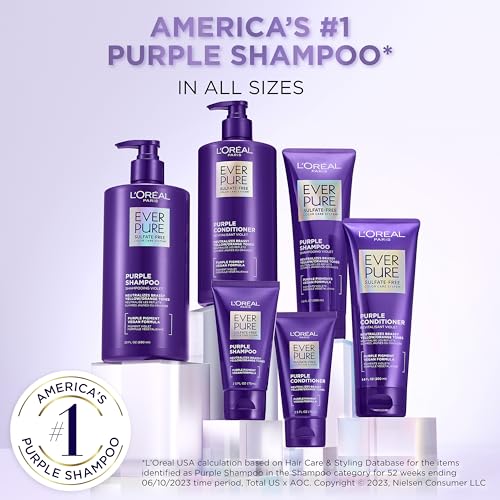 L¡¯Oreal Paris Sulfate Free Brass Toning Purple Conditioner for Blonde, Bleached, Silver, or Brown Highlighted Hair, EverPure, 23 Fl Oz (Packaging May Vary)