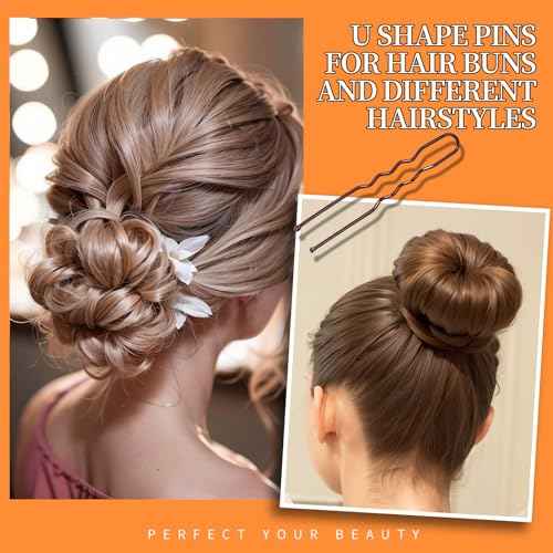 Teenitor 300pcs Bobby Pins Hair Pins Kit, 100 Hair Pin for Women 100 Bobby Pins Brown and 100 Hair Bands, Hair Pins for Buns 2inch 2.36inch 2.75inch