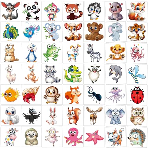 2" Large Temporary Tattoos for Kids – 80 Cartoon Animal Designs
