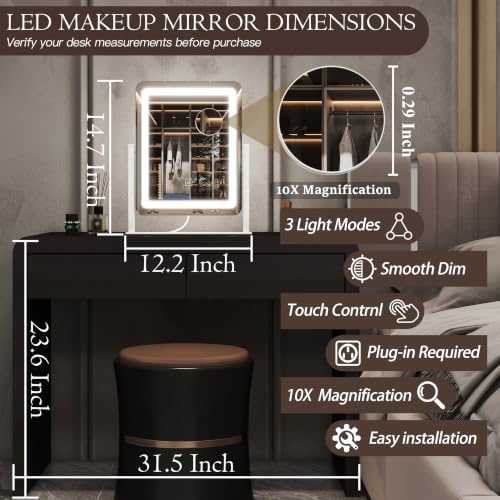 VEIOBFSA 15x13 Inch Lighted Makeup Mirror with USB Power, 10x Magnification