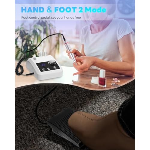 CozyZen Electric Nail Drill Professional: 45000 RPM Nail File Kit Machine with LCD Display, Hand & Foot Control Low Noise for Acrylic, Gel Nails, Manicure & Pedicure - Salon & Home Use