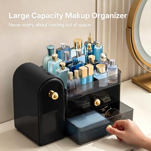 HBlife Makeup Organizer with Drawers & Brush Holder - Black & Gold