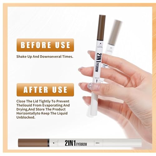 Pinkiou Eyebrow Pen,Microblading Eyebrow Pen,2-In-1 Waterproof Eyebrow Pen,Dual-Ended Eyebrow Pen with 2-Fork-Tips and Precision Brush,Eyebrow Pen for Natural Hair-Like Brows,Long Lasting,Dark Brown