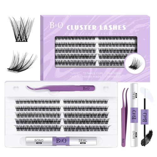 Lash Clusters Kit 120 PCS Eyelash Extension Kit 10-16 Mixed DIY Lash Extension Kit C D Curl Eyelash Clusters Kit with Super Hold Lash Bond and Seal Individual Lashes Kit for Beginners (Kit,DV02)