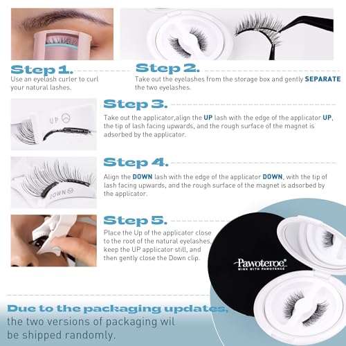 Pawotence Magnetic Eyelashes without Eyeliner Magnetic Lashes with Applicator, Soft Magnets False Eyelashes Magnetic Lashes, No Glue No Eyeliner Needed Easy to Wear Reusable Magnetic Eyelashes Kit