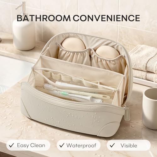Large Beige Travel Toiletry & Makeup Bag for Women - Mibasies