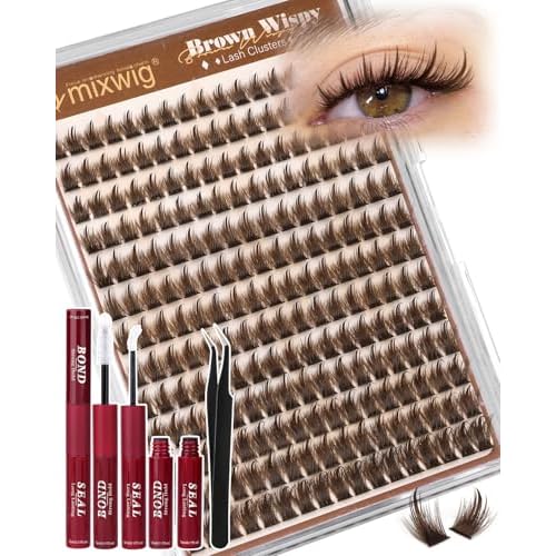 Brown Lash Clusters Kit Wispy Lash Extension Kit 10-14MM Short Spiky Eyelash Clusters Natural Cluster Eyelash Extensions Dark Brown Individual Lashes D Curly DIY Lash Extension by Lvmixwig