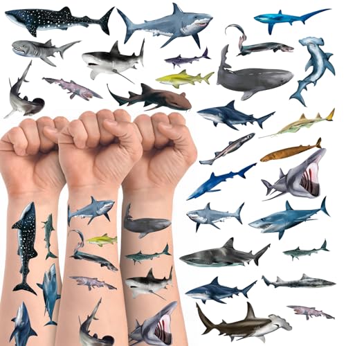 ANTING Shark Tattoos Stickers,16 Sheets 108 Pieces Shark Themed Tattoos Stickers Party Decoration Supplies Party favors for Kids Adults