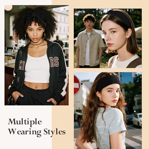 Wide Non-Slip Headbands for Women, 6-Pack Black